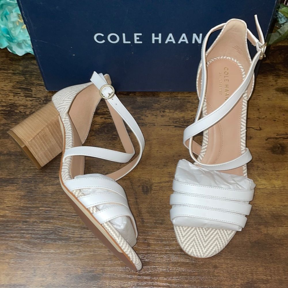 Cole Haan White Leather Alicia City Dress Sandals, 8.5M